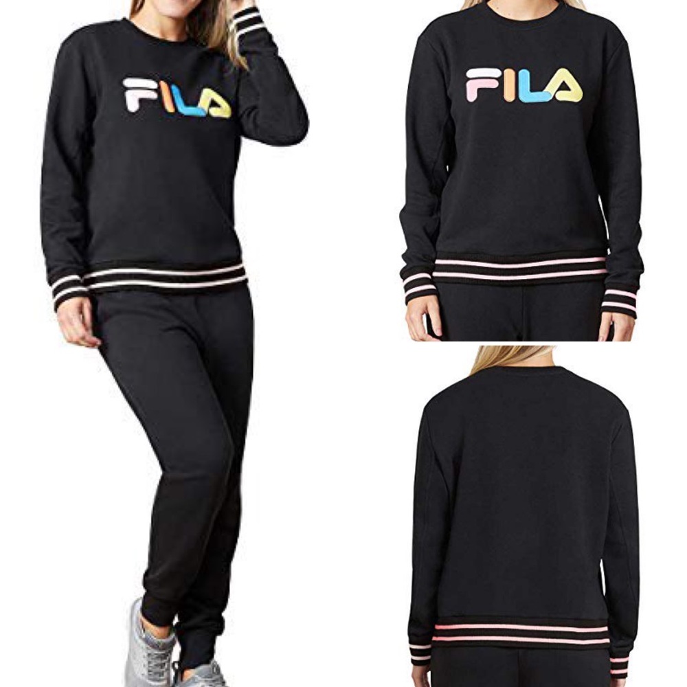 Fila Terry Crewneck Sweatshirt in Black Candy Pink